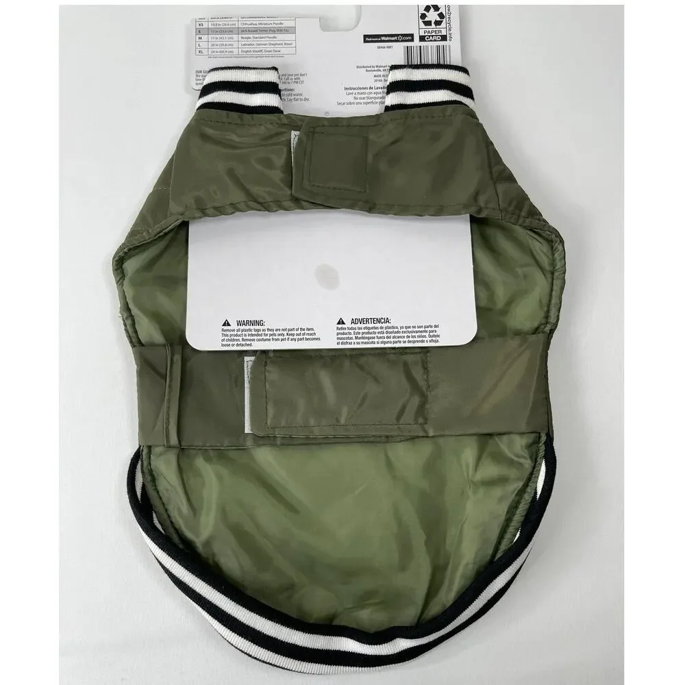 Fetchwear Olive Quilted Insulated Jacket Pocket Striped Trim for Dogs NEW Small